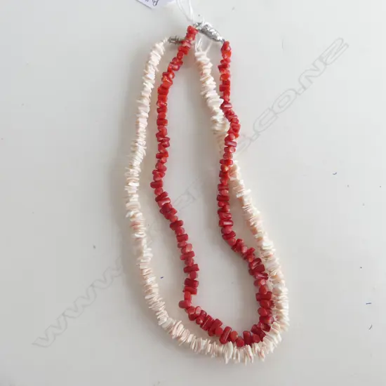 2 CORAL NECKLACES; RED L.400mm & PINK L.430mm