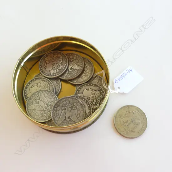 TIN OF FAKE USA ONE DOLLAR COINS