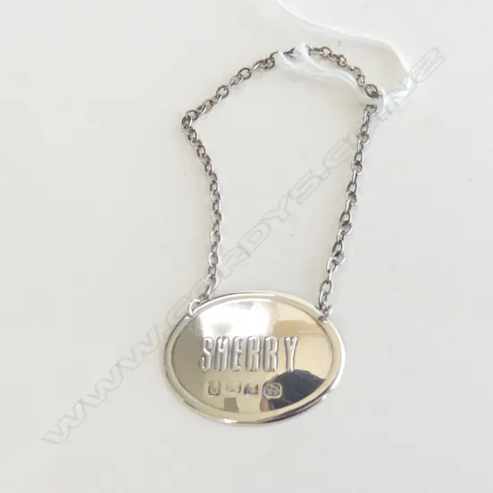 STG SILVER SHERRY DECANTER LABEL HALLMARKED NZ SILVER MARKS (4.3g)