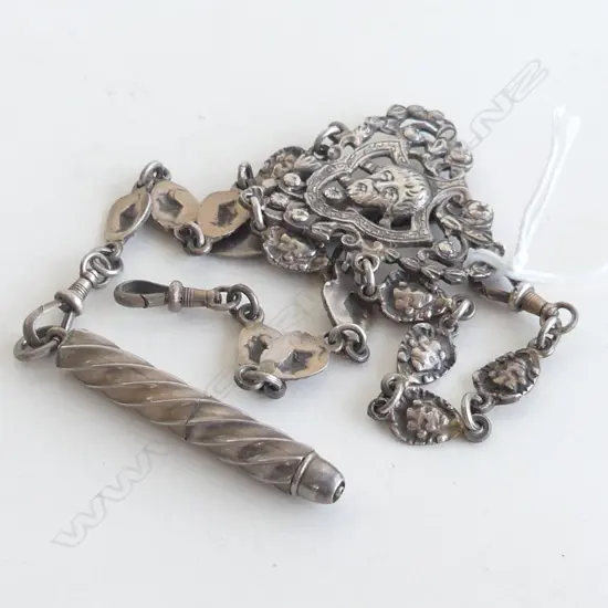 VICT FANCY SILVER CHATELAINE MASK HIGHLIGHTS  3 CHAINS 