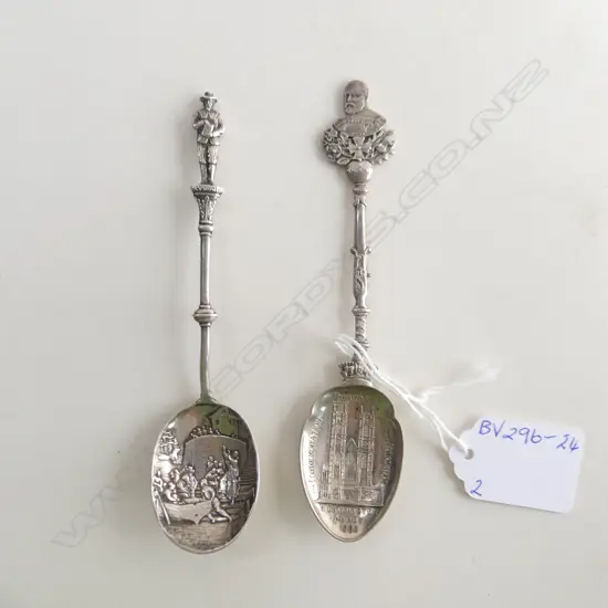 2 STG SILVER SOUVENIR SUGAR SPOONS C1901, BOTH WITH HALLMARKS  44.88GMS