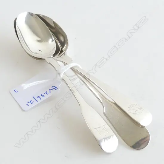 3 GEO S/S TEASPOONS MIXED MARKS 63GRAMS