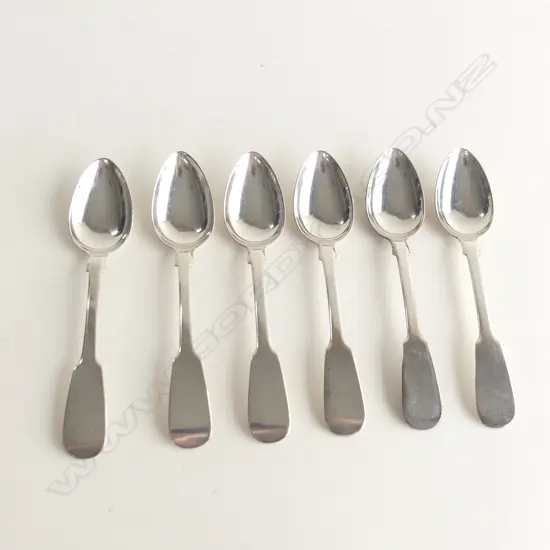 SET 6 STG SILVER FIDDLE PATTERN TEASPOONS, 118GMS, WORN HALLMARK