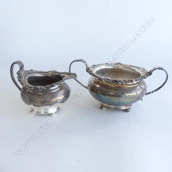 WILLIAM IV SHEFFIELD PLATE FANCY RIMMED SUGAR & CREAMER JUG