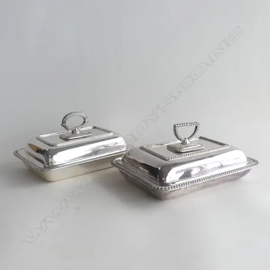 2 HEAVY SILVER PLATE CHAFING DISHES W.290mm