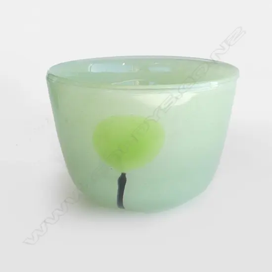 HENRY DEAN OF BELGIUM HEAVY GREEN ART GLASS BOWL OR VASE, ARTIST SIGNED. DIA 210MM