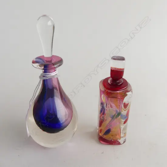 2 ART GLASS SCENT BOTTLES H. 95 & 135MM