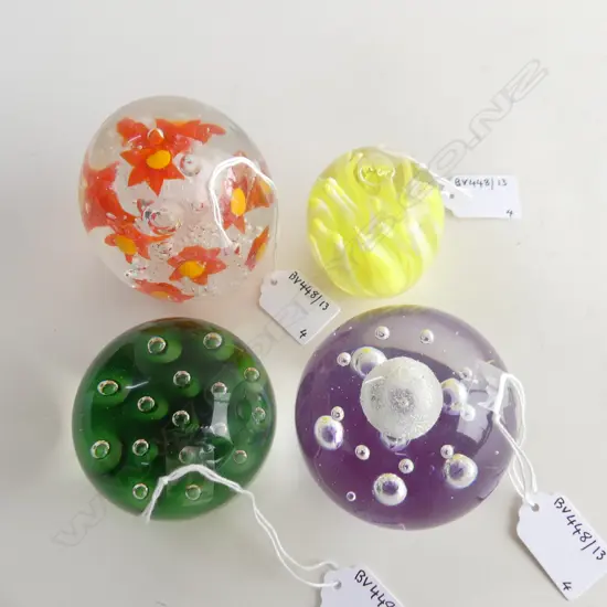 2 MURANO GLASS PAPER WIEGHTS & 2 OTHERS