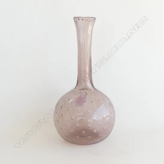 MURANO PURPLE ART GLASS BUBBLE VASE WITH GROUND PONTIL, ORIGINAL LABEL. H. 240MM