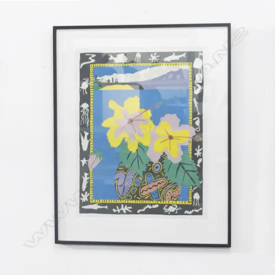 PAMELA WOLFE 'HIBISCUS' HAND COLOURED SCREEN PRINT 16/49 645x500mm