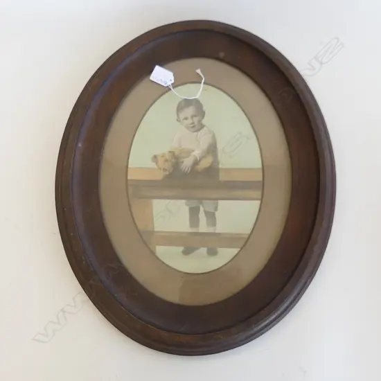 EARLY 20thC OVAL PORTRAIT; BOY w. BEAR 290x200mm