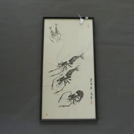 TRADITIONAL JAPANESE BRUSH PAINTING OF PRAWNS 685 X 360mm