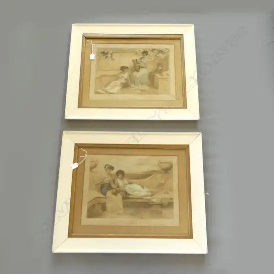 PR H. HORWIITZ EARLY 20thC LITHOGRAPHS CLASSICAL WOMEN 'MUSIC' & 'PAINTING' 350x475mm