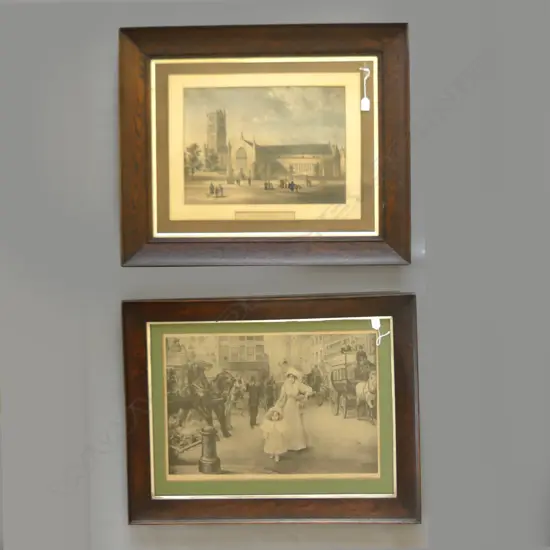 2 LG FRAMED VINTAGE B&W STREET & BUILDING SCENE PRINTS (LARGEST 660 X 500MM)