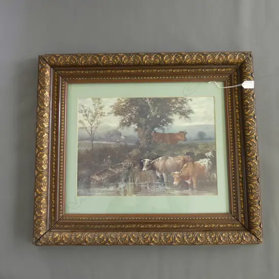 FRAMED PRINT COWS BY RIVER BY RIECKE 700 BY 600MM