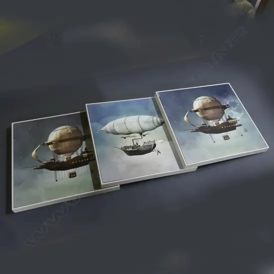 3 SURREAL AIRSHIPS , CANVAS PRINTS,  585 x 585mm