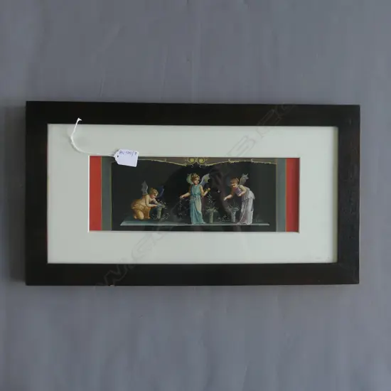 SIGNED GOUACHE; 3 ANGELS ON BLACK GROUND 115x330mm