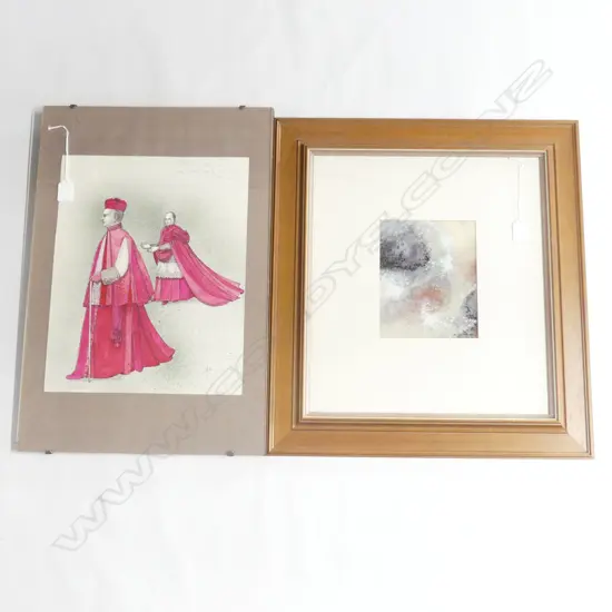 2 ARTWORKS; PETER LUKE W/C COSTUME SKETCH; HADRIAN THE SEVENTH; COLLEGIUM 380x305mm + VAL RAYMOND ABSTRACT W/C 190x150mm