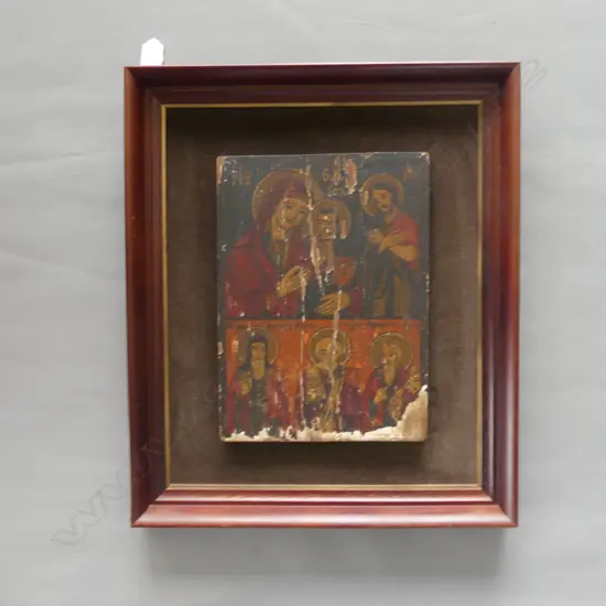 FRAMED VINTAGE GREEK ICON 'VIRGIN & CHILD WITH ST. JOHN' 315x230mm
