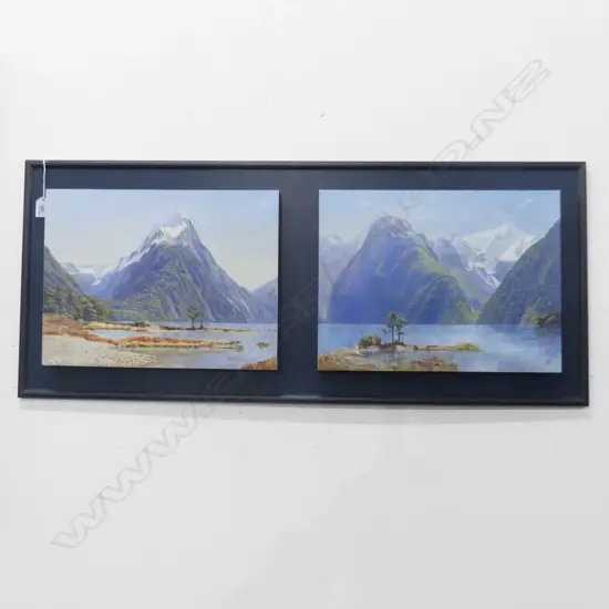 DAVID SABOURIN DIPTYCH 2 OILS MOUNTED ON BOARD MILFORD SOUND 305x405mm each