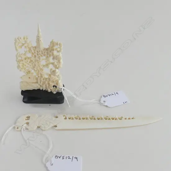 SMALL CHINESE CARVING ON STAND H100MM & IVORY LETTER OPENER L170MM