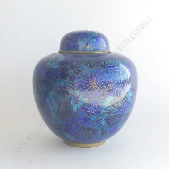 CLOISONNE LIDDED GINGER JAR BLUE TONES H.180mm