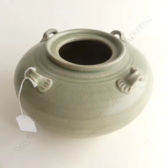 ORIENTAL POTTERY 3 HANDLE SQUAT VASE DIA. 200MM