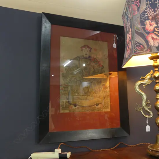 CHINESE ANCESTRAL PRINT IN EBONISED FRAME 530x380mm