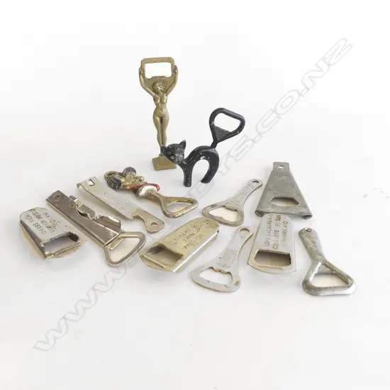 12 VINTAGE BOTTLE OPENERS, LION BEER, WATNEYS ETC..