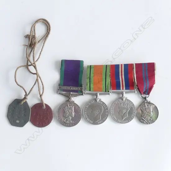 WW2 MEDAL GROUP SERVICE MEDAL & DOG TAGS