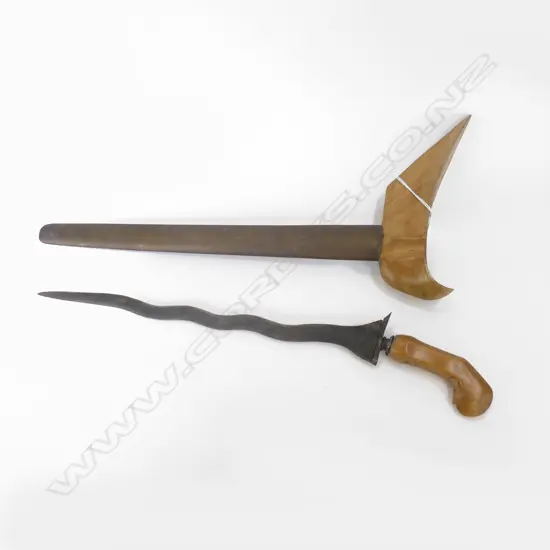 INDONESION KRIS IN SCABARD WOOD HANDLE SOME CARVING   L500MM AK1