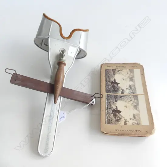 ANTIQUE STEREOSCOPE + 10 NZ VIEW CARDS; MAORI INTEREST ETC
