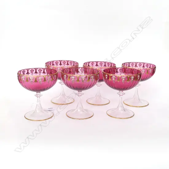 6 H/PAINTED RUBY / CRANBERRY CHAMPAGNE GLASSES H.120mm