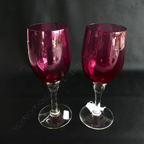 PR RUBY GLASS LONG STEMED WINE GLASSES H200MM AK1 17570 