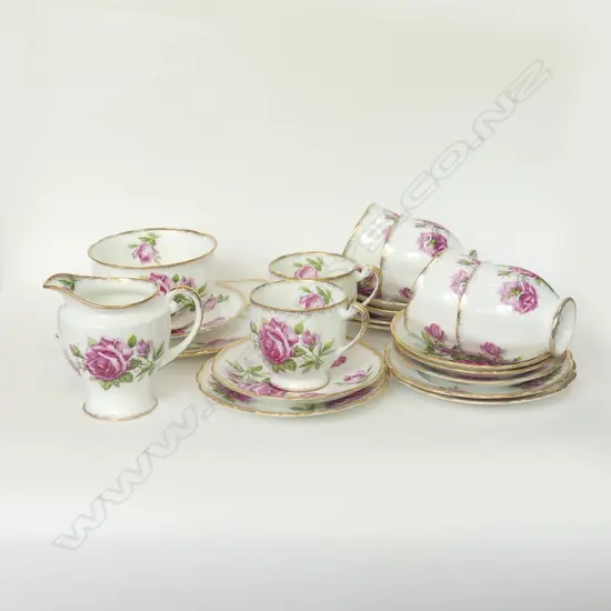 ROYAL STANDARD 'ORLEANS ROSE' 21 PCE TEA SET; 6 TRIOS, PLATE, JUG & SUGAR BOWL