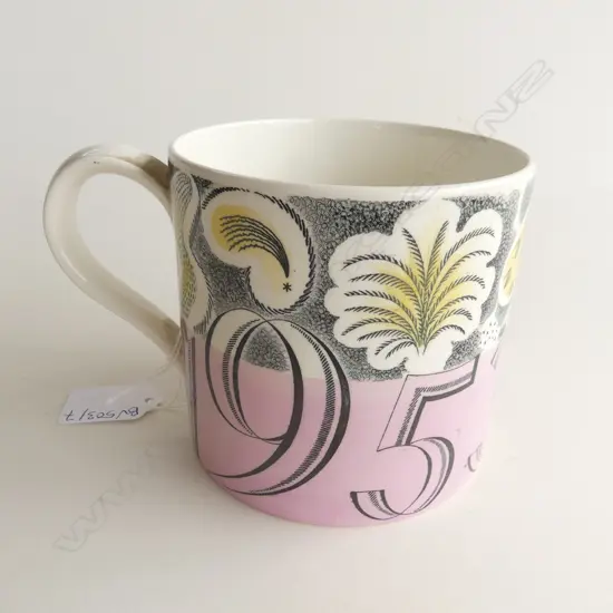 ERIC RAVILIOUS ERIII CORONATION MUG 1953 AF HAIRLINE & SMALL RIM CHIP H.105mm