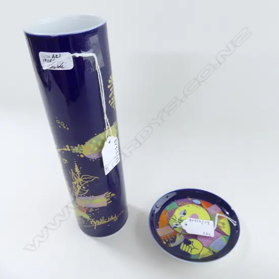ROSSENTHAL CYLINDER VASE SIGNED BYBJORN WIINBLADH230MM AK1 17568 & SMALL DISH W100MM