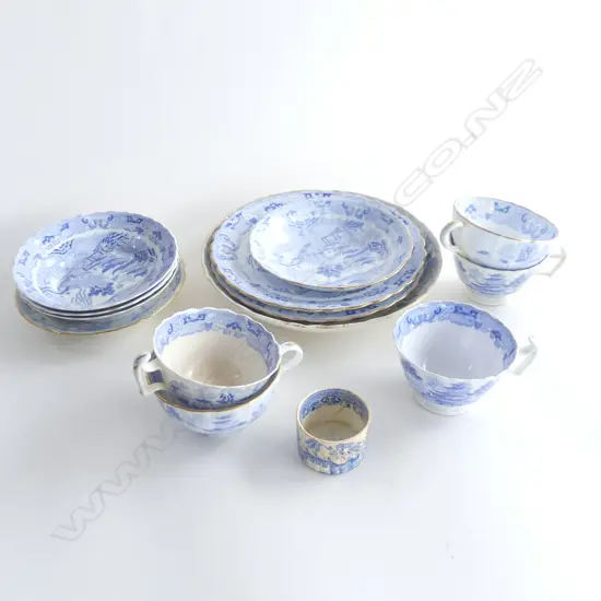 SEL. EARLY MID VICTORIAN TEACUPS  x5 & SAUCERS x5 & PLATES  x3 + small cup no handle