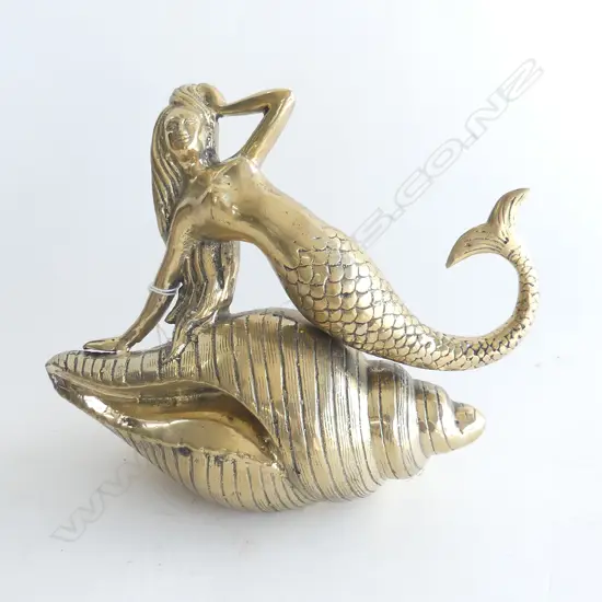 LG BRASS MERMAID ON SHELL, L. 260 H. 225MM