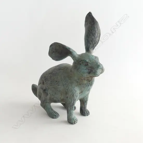 BRONZE HARE WITH GREEN PATINA, H. 225MM