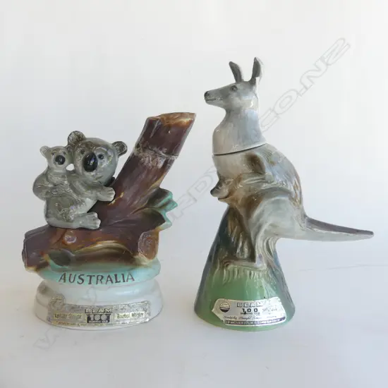 2 JIM BEAM AUSTRALIANA CERAMIC DECANTERS; KANGAROO (H. 300MM) & KOALAS (H. 240MM)