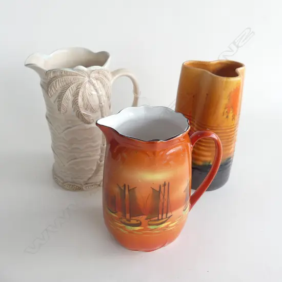 2 BESWICK PCES; PALM JUG (HAIRLINES) H.205mm & VASE + RED JUG