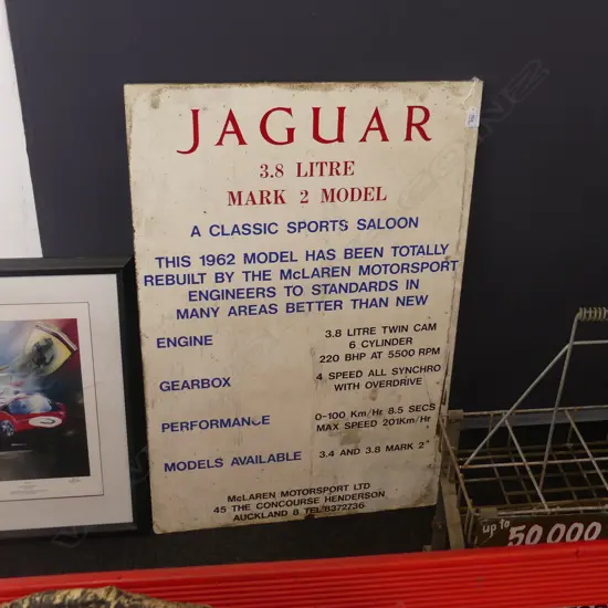 VINTAGE JAGUAR ADVERTISING SIGN 900 X 600MM