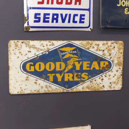 VINTAGE DOUBLE SIDED ENAMEL SIGN GOOD YEAR TYRES 305x685mm