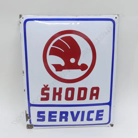 VINTAGE SKODA SERVICE ENAMEL SIGN 500x400mm
