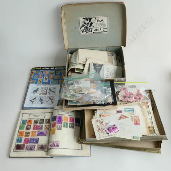 BOXED STAMP COLLECTION ALBUMS STAMPS ETC