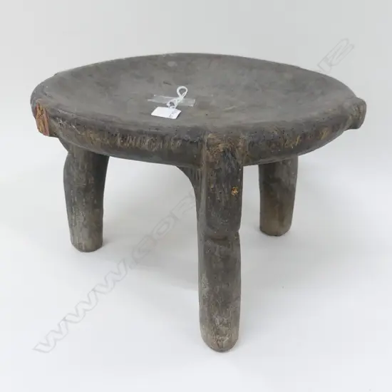 VINTAGE CARVED STOOL, ADZED