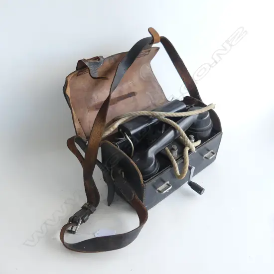 FIELD TELEPHONE FOR MILITARY COMMUNICATIONS, IN LEATHER CASE
