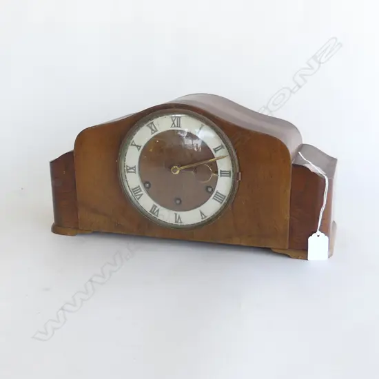 OLD WOODEN MANTLE CLOCK, L. 380MM