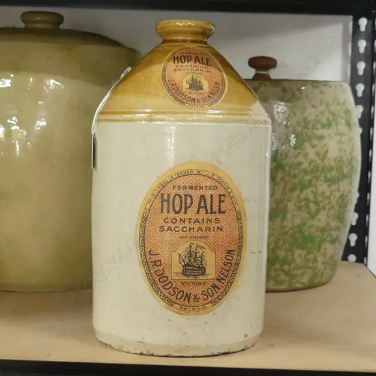 STONEWARE CROCK - JR DODSON NELSON LABELS H. 335MM